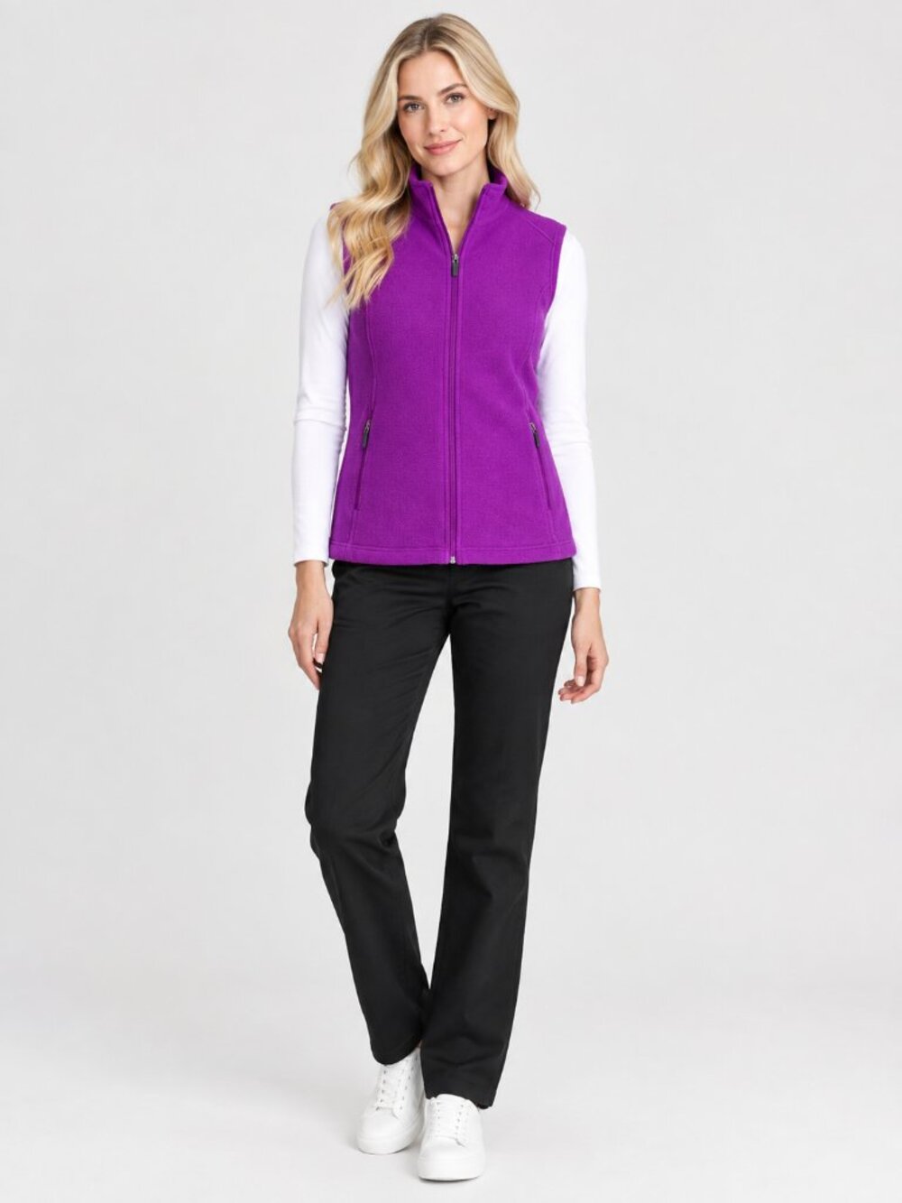 2/$30 Lands' End Polartec Fleece Full-Zip Vest Mock Neck Magenta 10- 12 #A4819